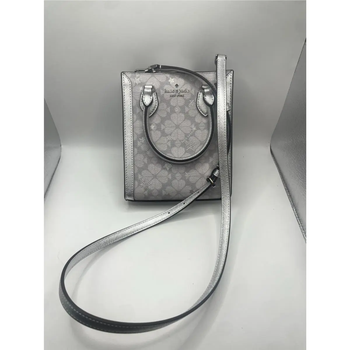 Kate Spade Flower Star Toss Women`s Handbag Gray Adjustable Strap Mini Tote Bag