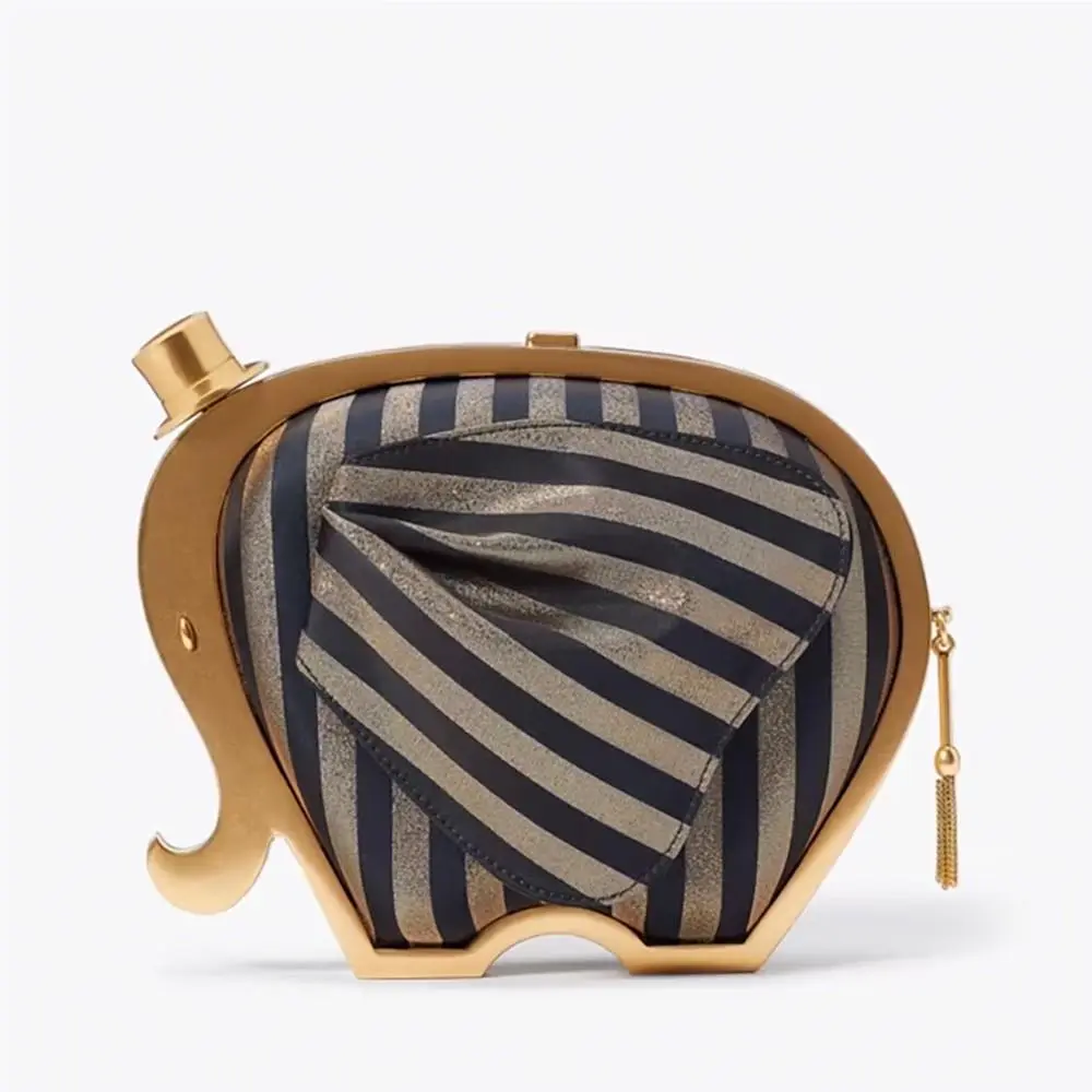 Kate Spade Ellie Striped 3d Elephant Metallic Crossbody Clutch Bag