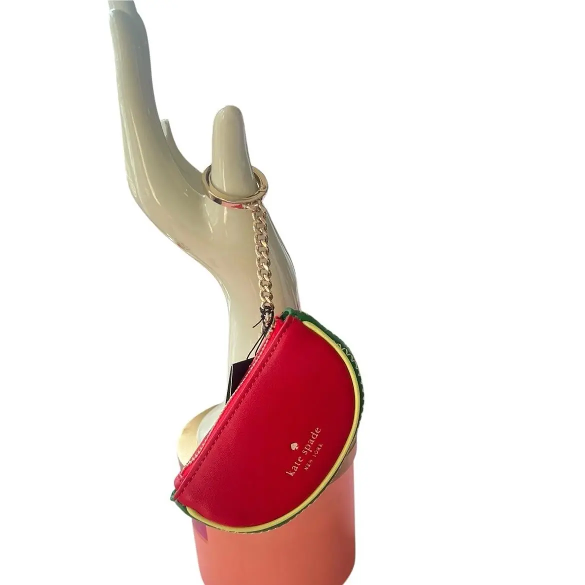 Kate Spade Watermelon Coin Purse Keychain Fob Bag Charm Leather Red