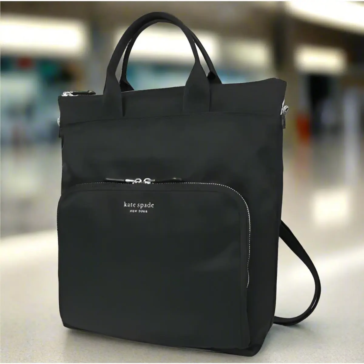 Kate Spade Sam Ksnyl Black Nylon Convertible Tote Backpack Travel Bag