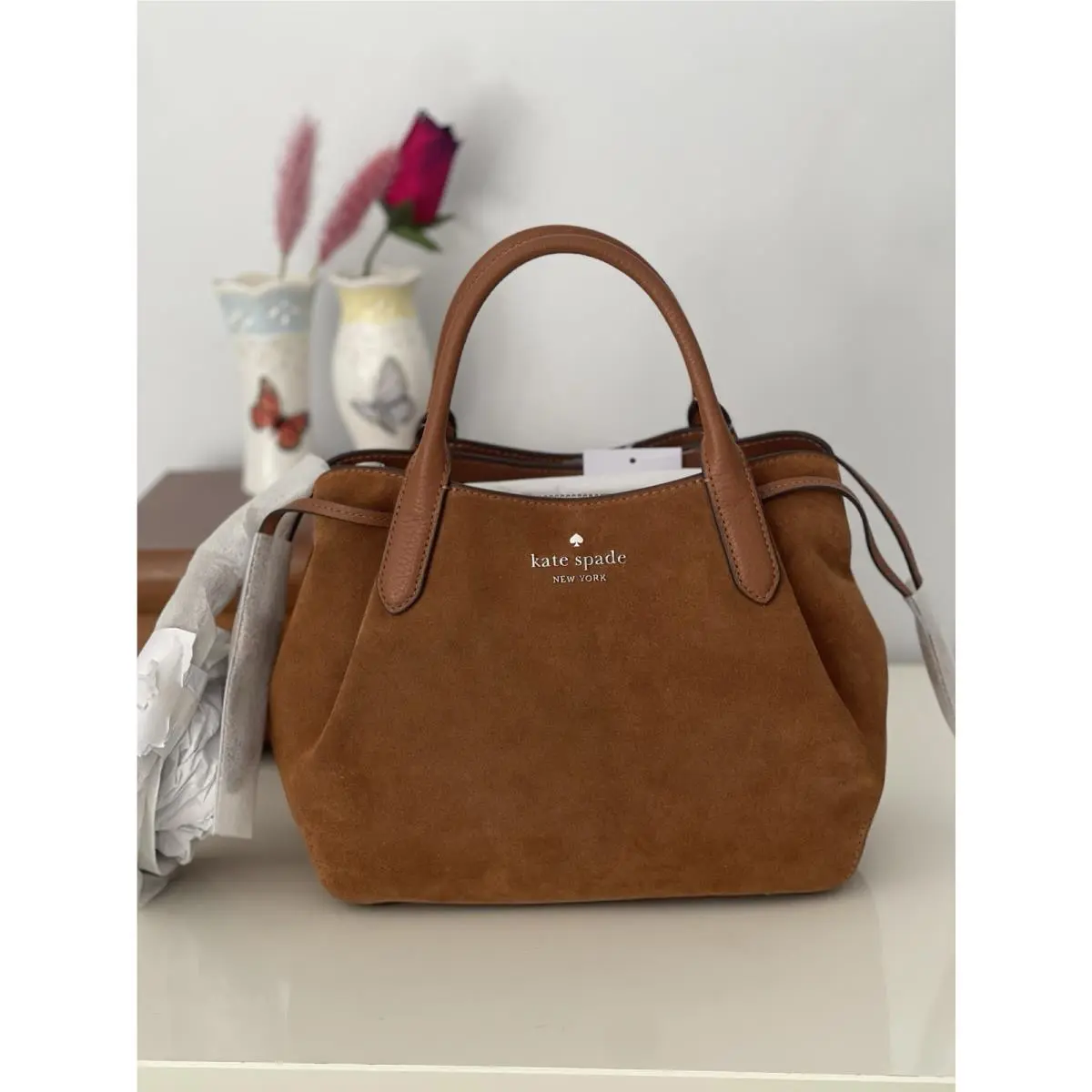 Kate Spade Dumpling Small Satchel Shoulder Bag Warm Ginger Suede New