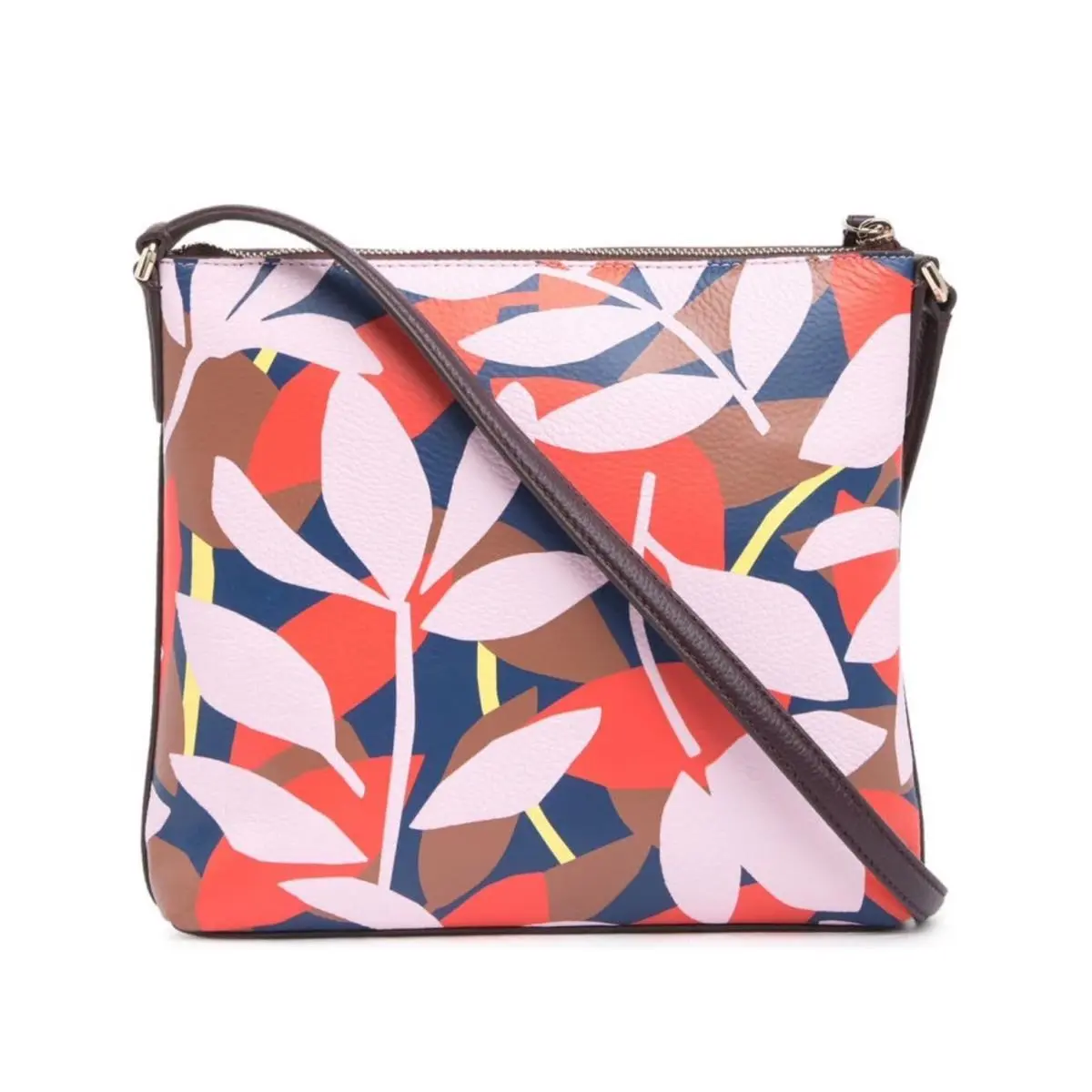 Kate Spade Womens Pink Red Floral Crossbody Pebbled Leather Top Zip Handbags New