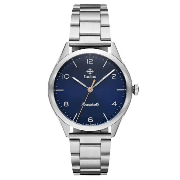 Zodiac Grandville Blue Sunray Steel 40mm Quartz Analog Dress Mens Watch ZO9303