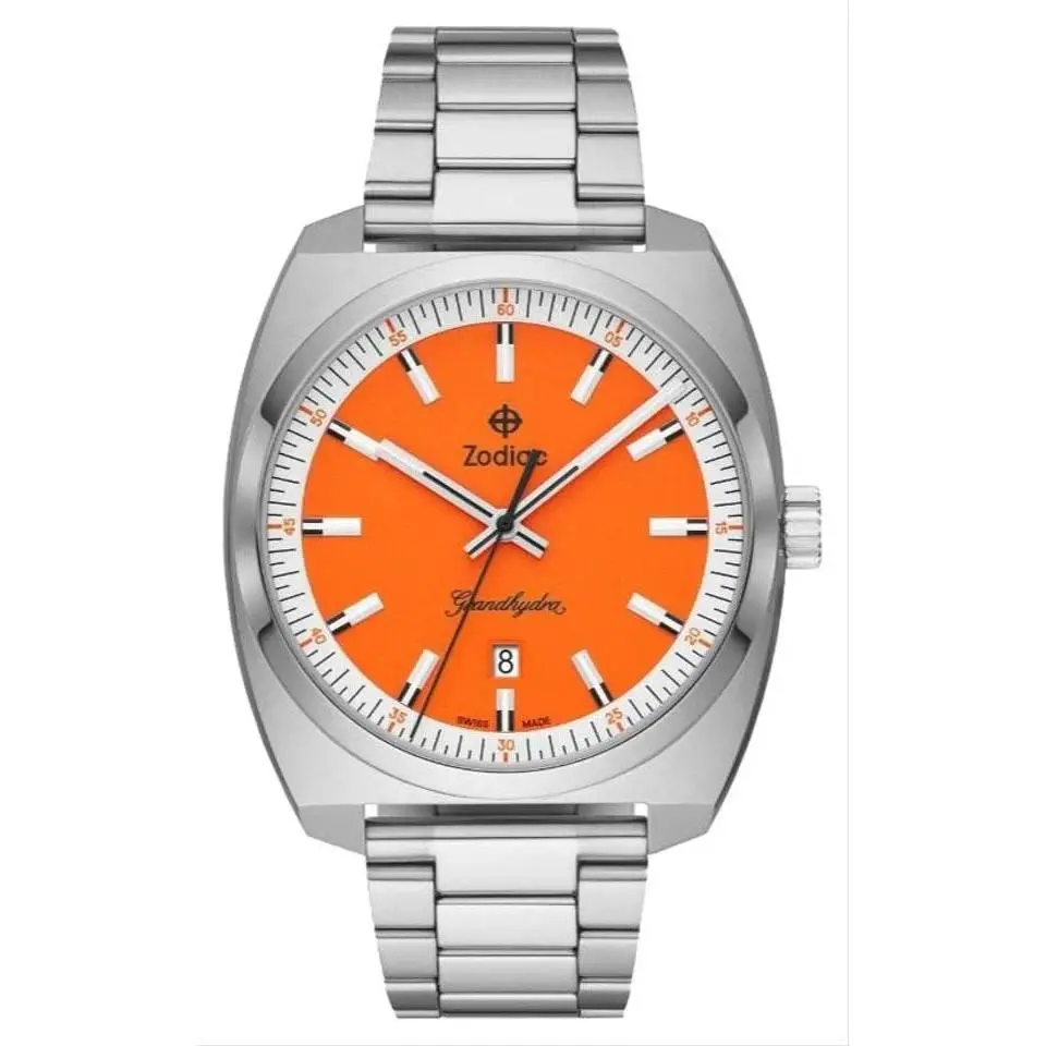 Zodiac Grandhydra Sea Dragon Ronda 1015 Orange Dial Steel 40mm Watch ZO9952