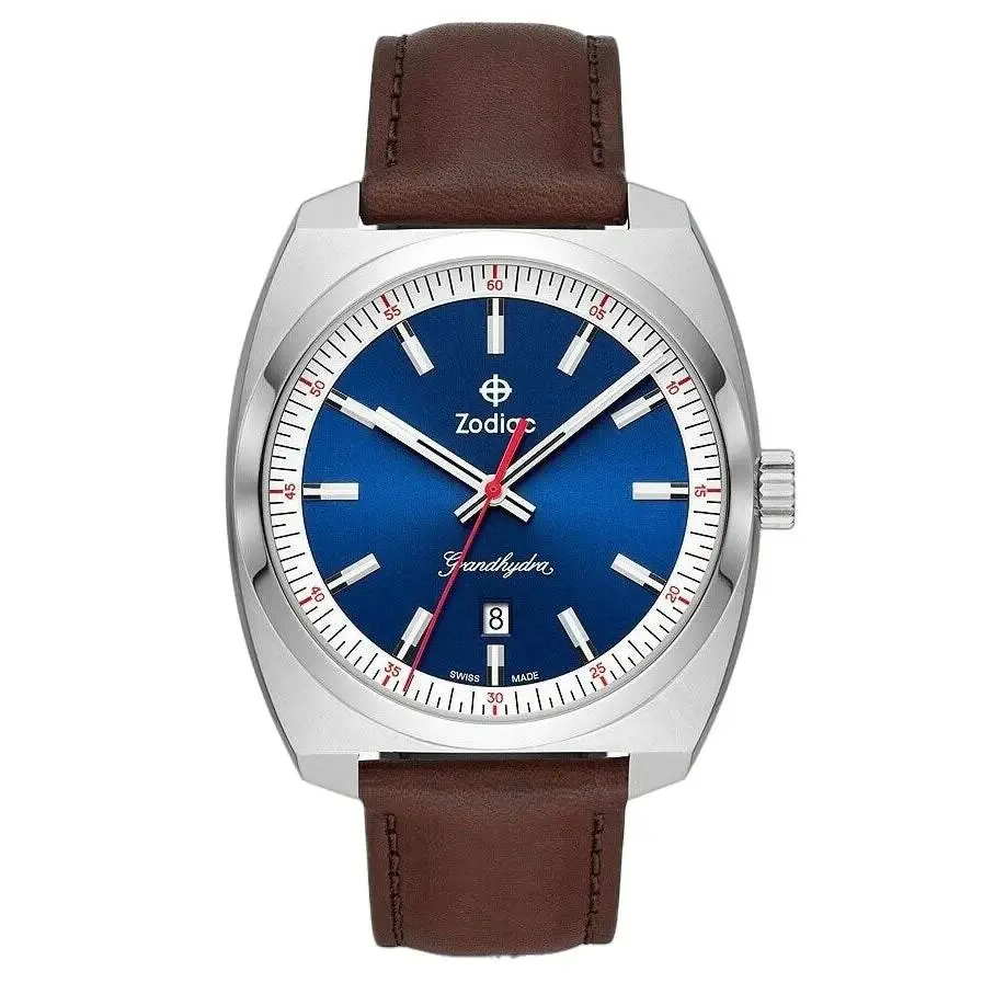 Zodiac Grandhydra Sea Dragon Ronda 1015 Blue Dial 40mm Leather Watch ZO9955
