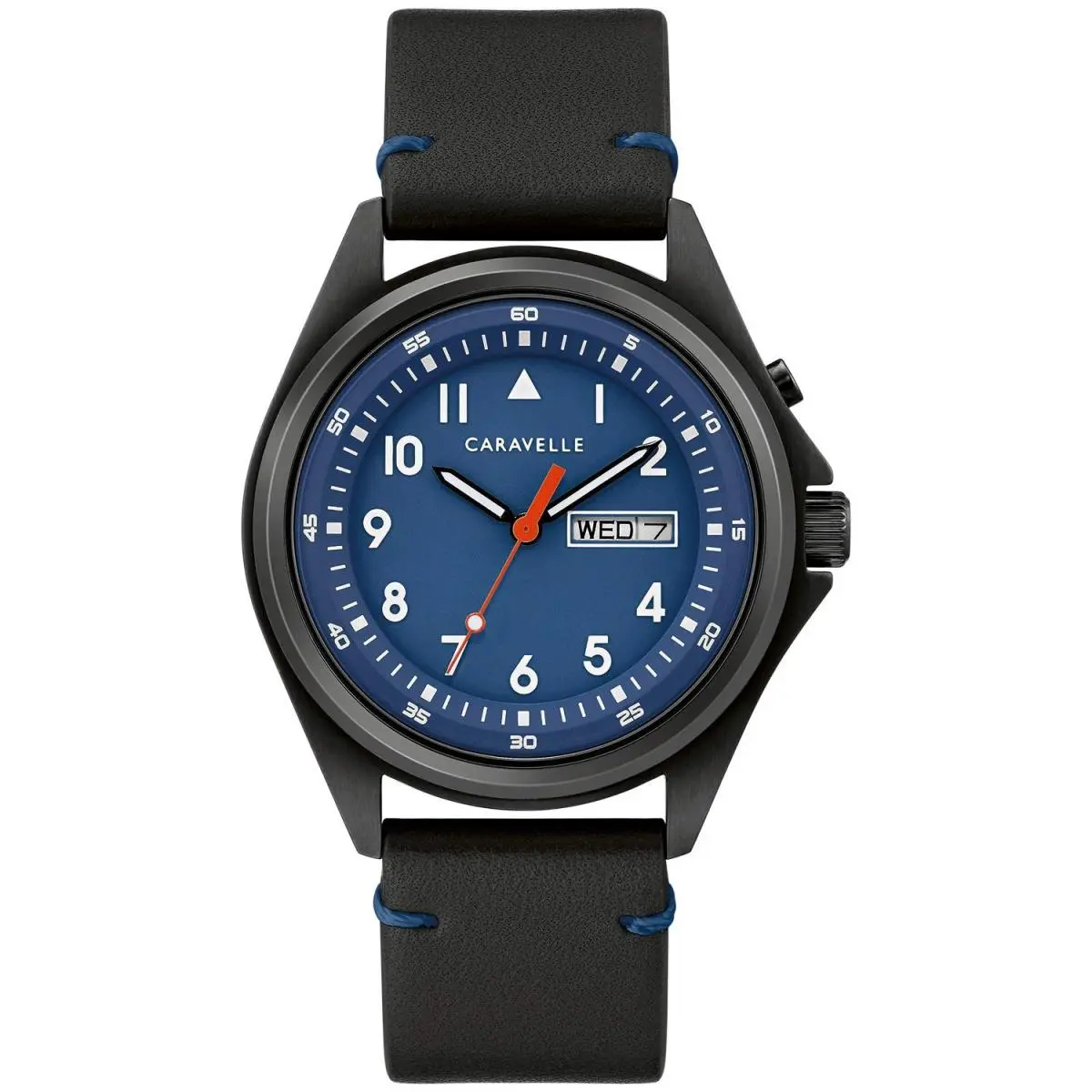 Caravelle by Bulova 45C118 Men`s Blue Dial Black Leather Backlit Day-date