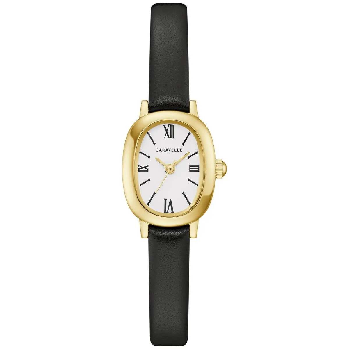 Caravelle by Bulova 44L269 Women`s Gold-tone Oval White Dial Black Leather