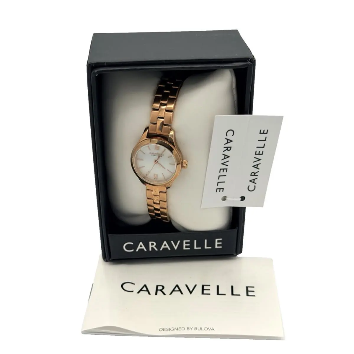 New York Rose Gold-tone Women`s Quartz Watch M.o.p. Dial 44L156 New by Caravelle