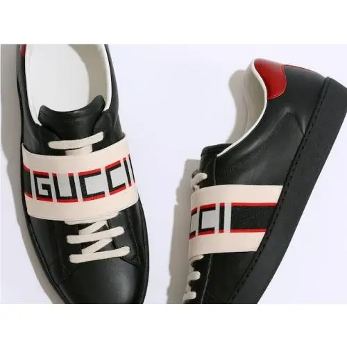 Gucci New Ace Ace Sneaker Leather Logo Black Men`s G 5/ US 6
