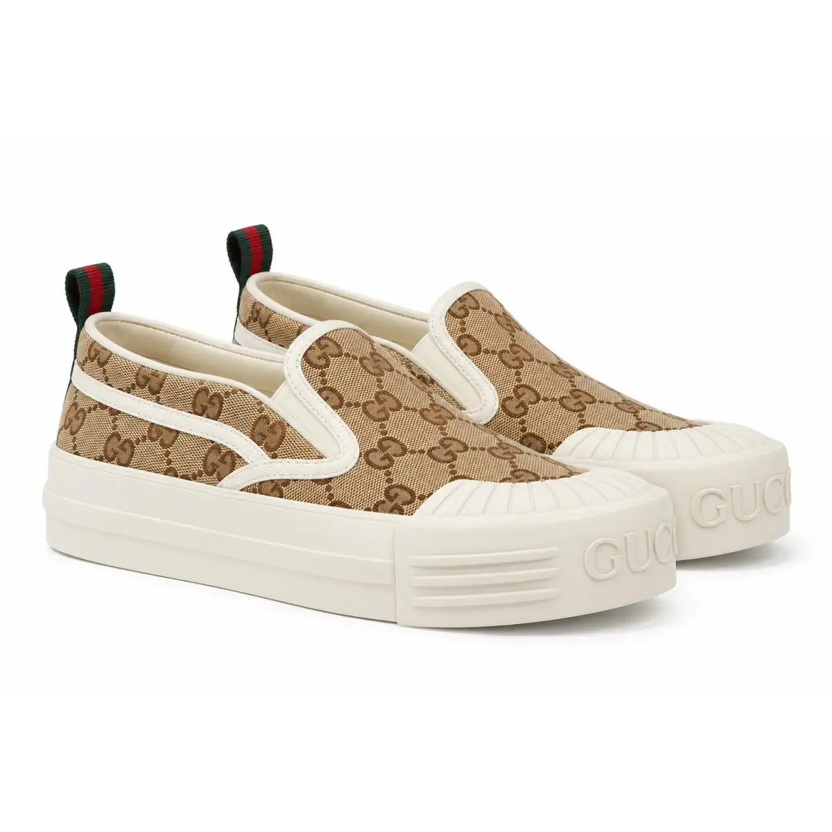 Gucci Julia Beige GG Canvas Logo Platform Slip On Sneakers Shoes Size 37