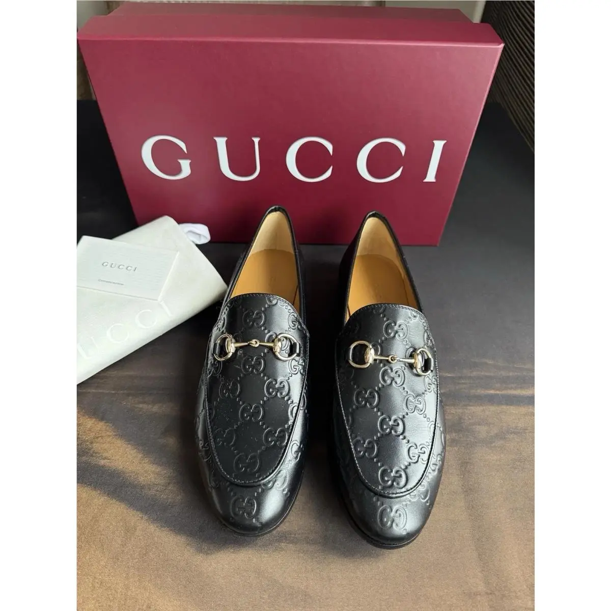 Gucci 786016 GG Leather Jordaan Black Loafer Horsebit EU 37 US 7