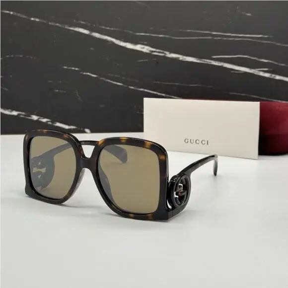 GG1326S 007 Gucci Sunglasses Oversized Dark Havana Women Eyewear Gucci
