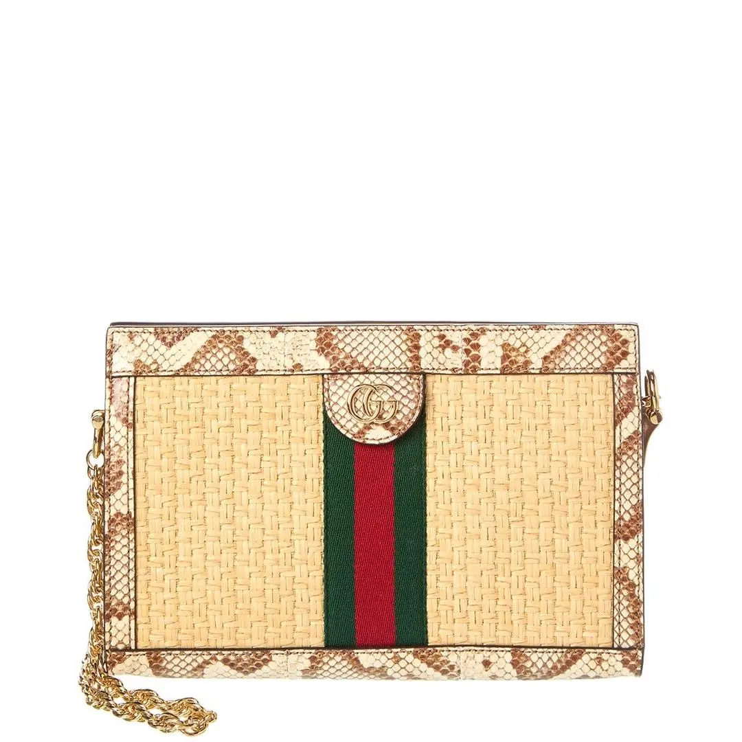 Gucci Ophidia Small Straw Snakeskin Shoulder Bag Women`s
