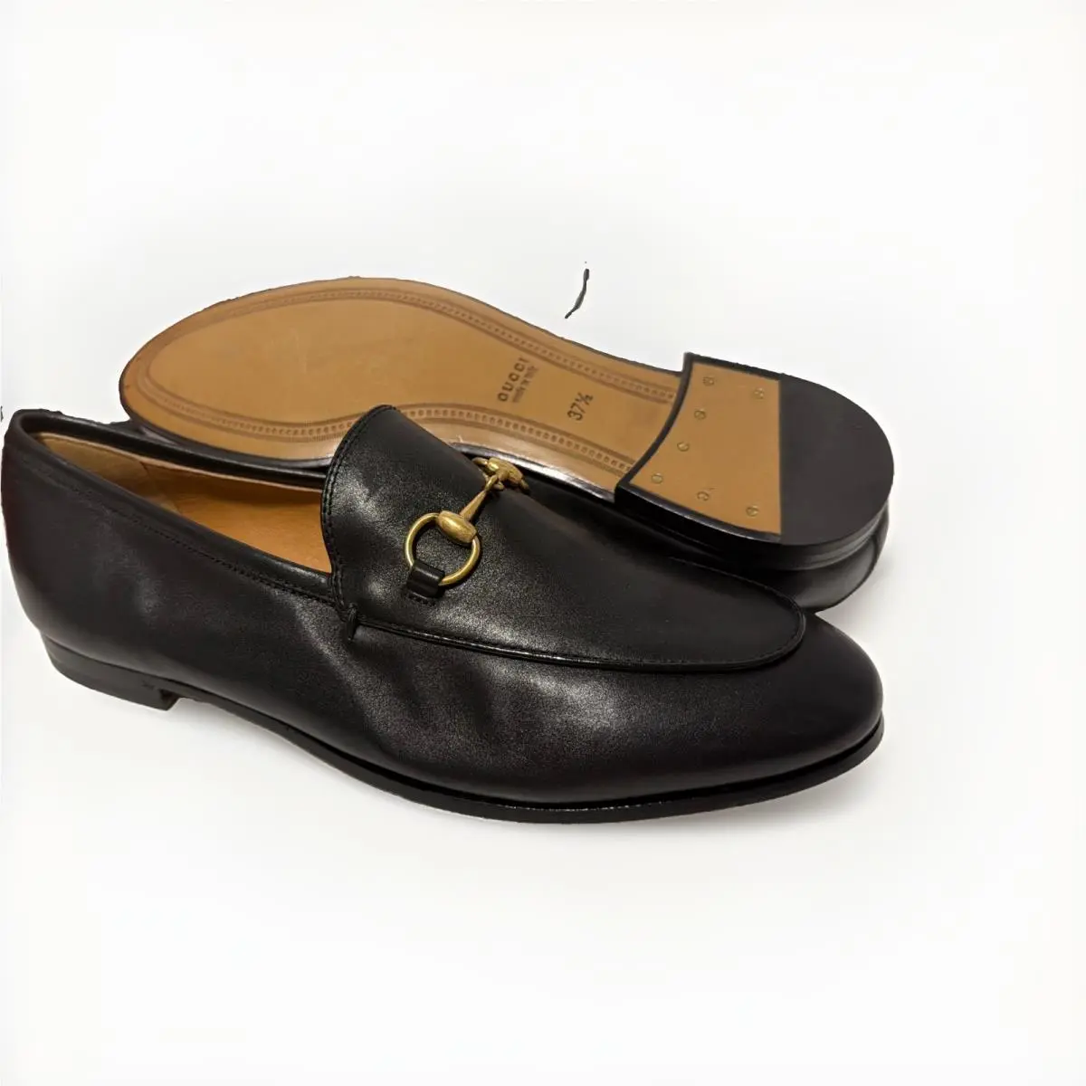 Gucci 786016 GG Leather Jordaan Black Loafer Horsebit EU 37.5 US 7.5