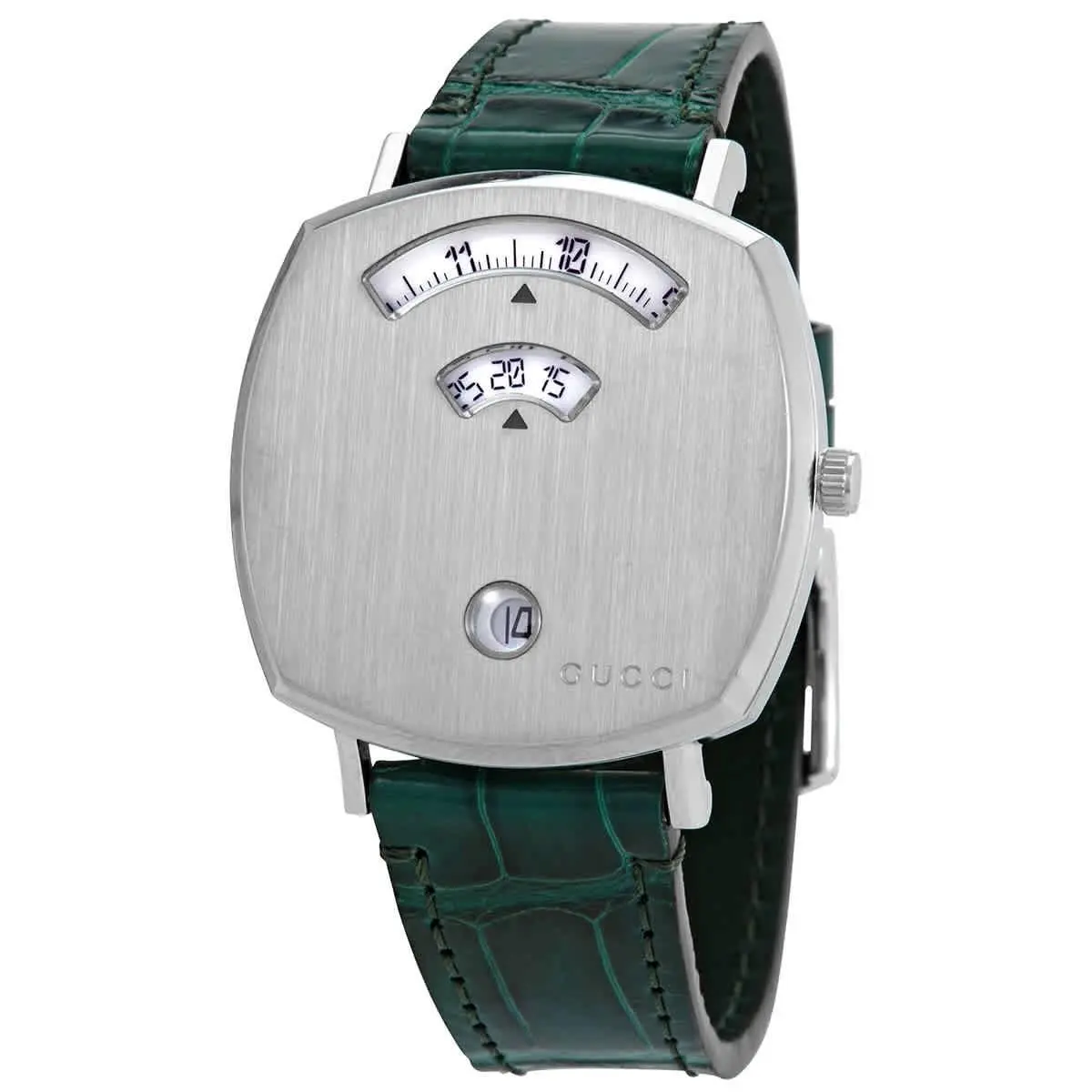 Gucci Grip Quartz Silver Dial Ladies Watch YA157404 - Dial: Silver-tone, Band: Green, Bezel: Silver-tone