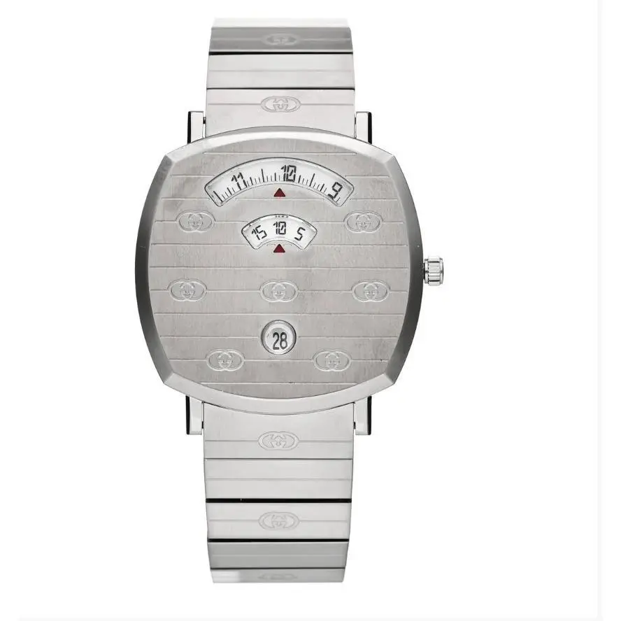 Gucci Grip Watch YA157401 Stainless Steel Silver Logo Engraved Swiss Made 35mm
