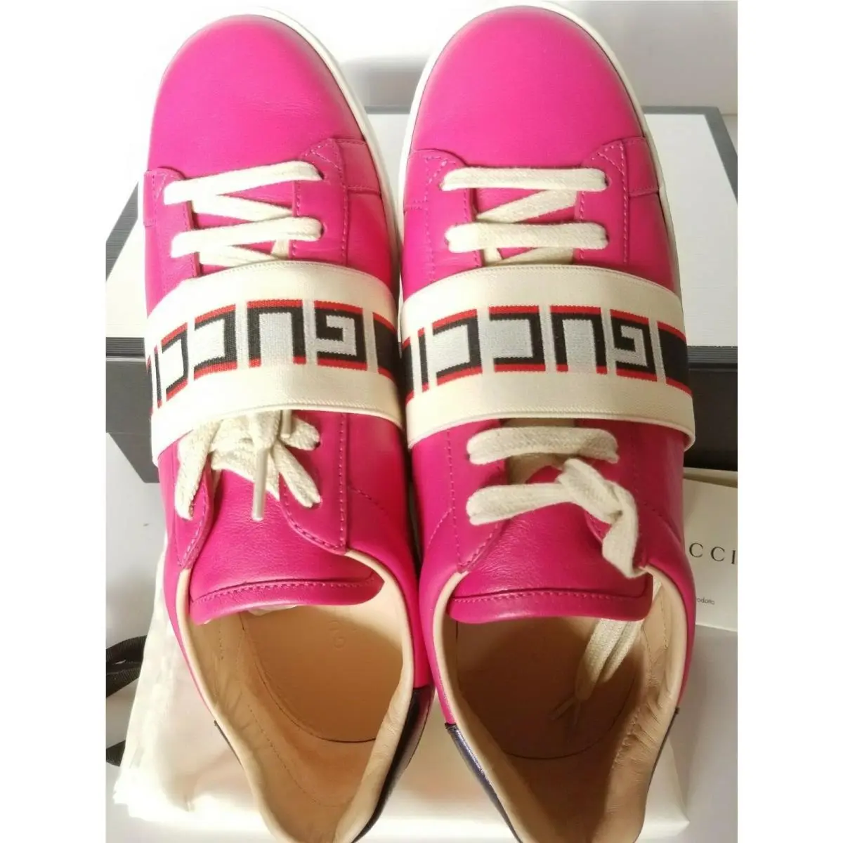 Gucci Ace Logo Strap Women`s Sneaker Pink 39.5/US 9.5