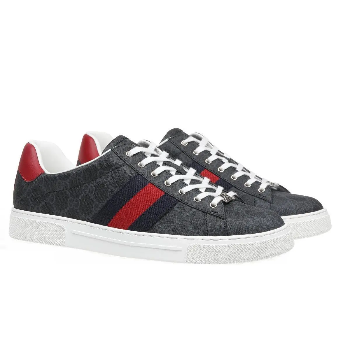 Gucci Men`s Black Gray Guccissima Leather Web Sneakers Shoes 7/US 7.5