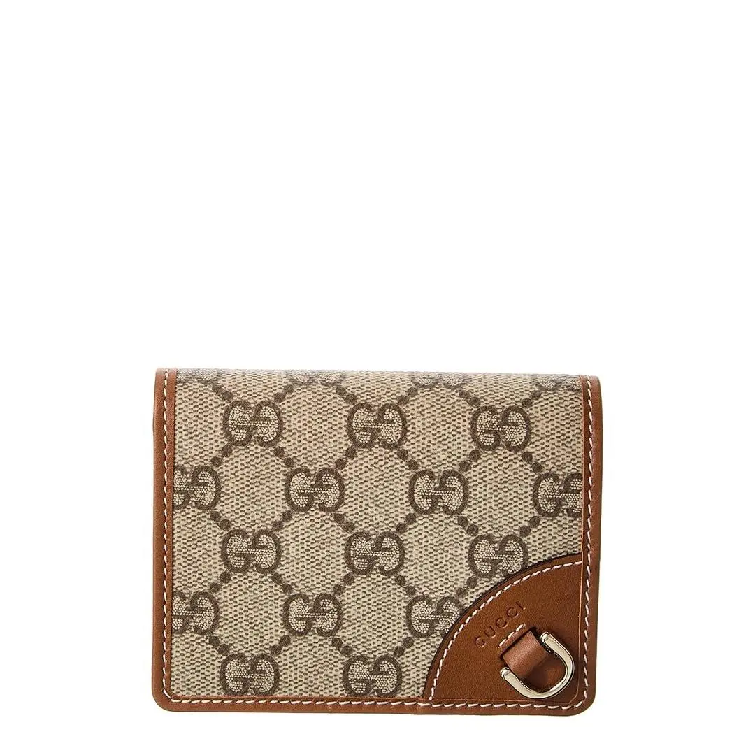 Gucci Gg Emblem Gg Supreme Canvas Leather Wallet Women`s Beige Os
