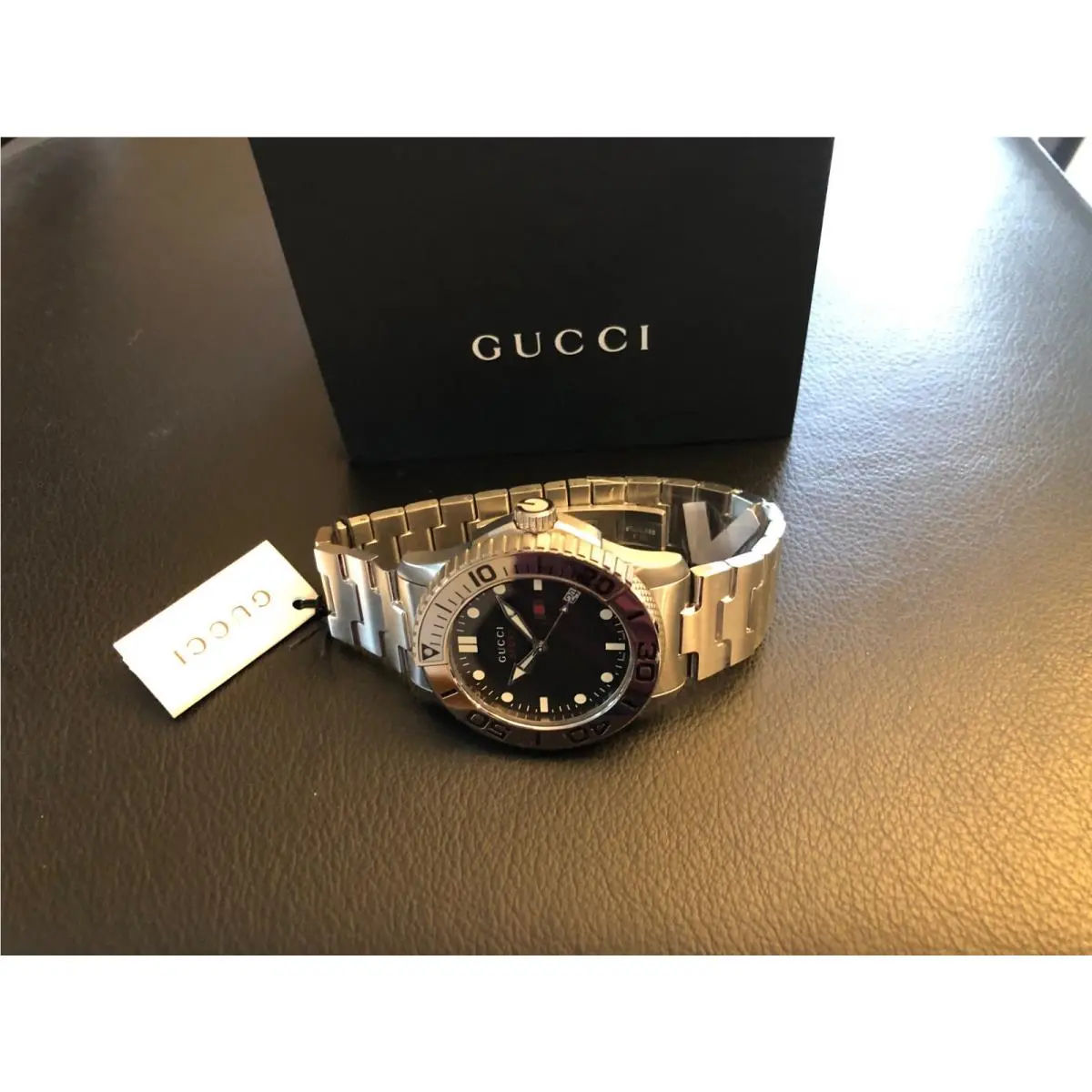 Gucci Men`s Black 44mm Polished Stainless Steel Watch YA126278