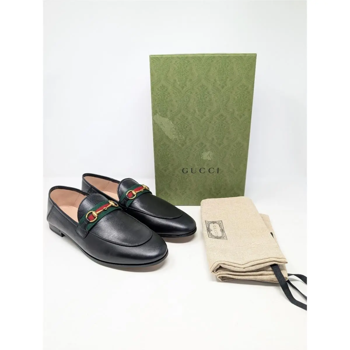 Gucci Brixton Web Horsebit Convertible Black Loafers Flats Size 41.5