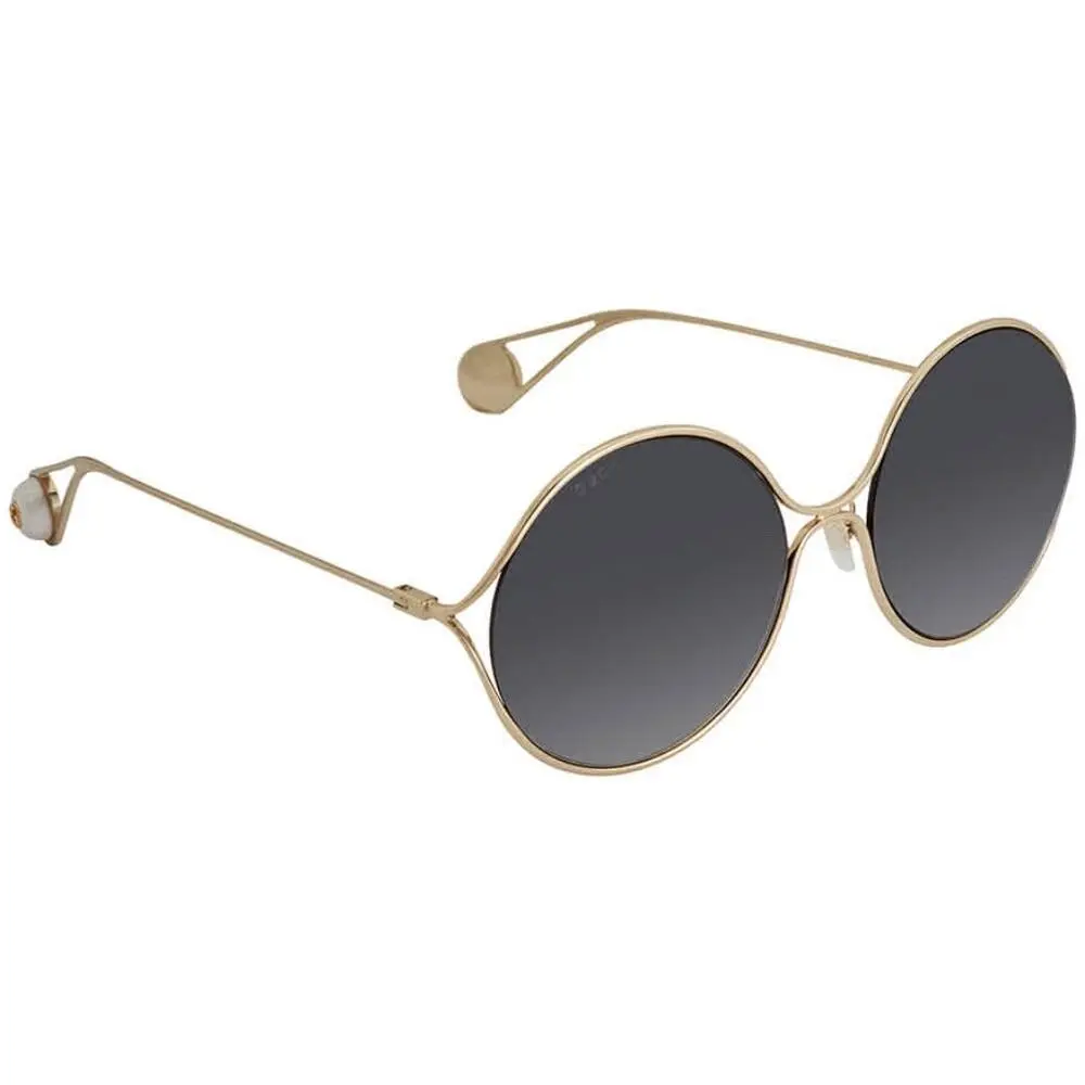 Women`s Gold Gucci 60mm Round Gradient Lens Metal Frame Sunglasses