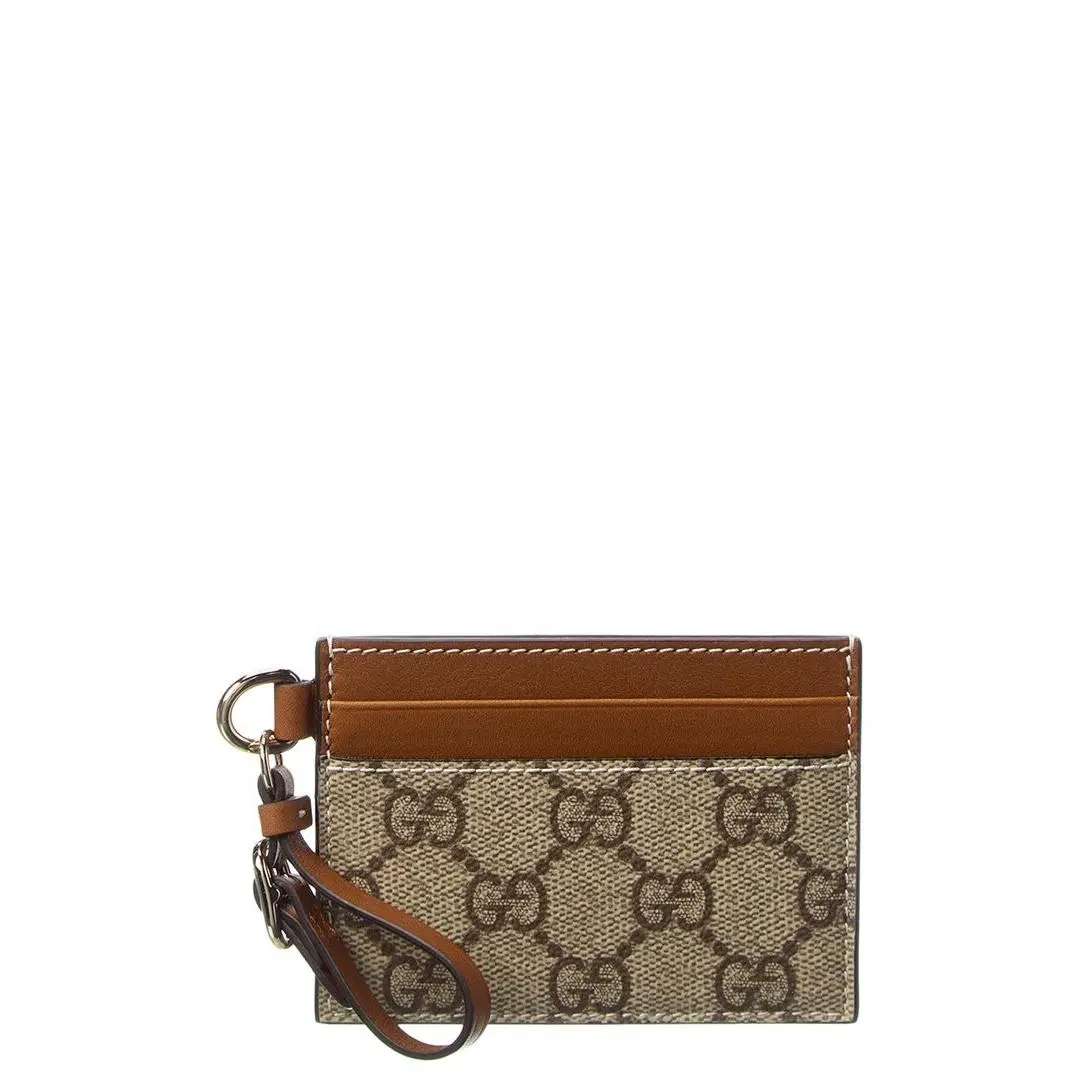 Gucci Emblem Gg Supreme Canvas Leather Card Case Women`s Beige Os