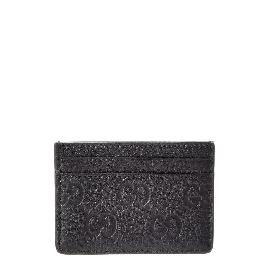 Gucci Gg Emblem Leather Card Case Women`s Black