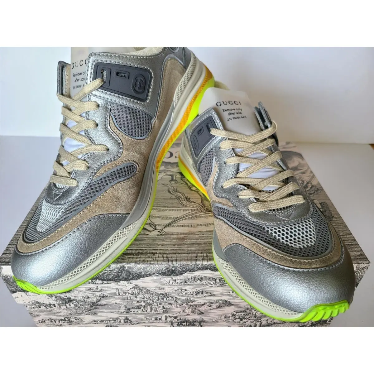 Gucci Ultrapace Sneaker Silver Metallic Multi Men`s G 9 US 10