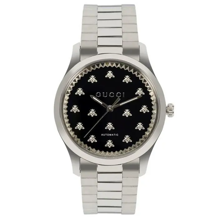 Gucci Men`s Automatic Stainless Steel Watch 42mm Black Onyx Bee Dial YA126283