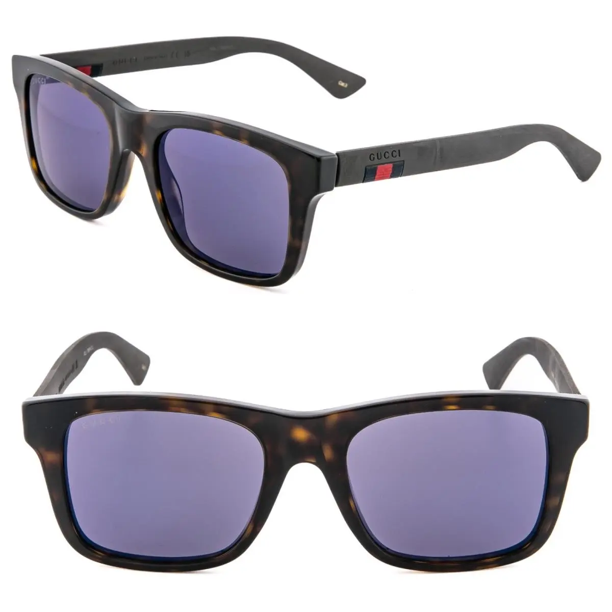 Gucci GG0008S Stripe 0008 003 Brown Rubber Lilac Mirror Pilot Polarized Sunglass
