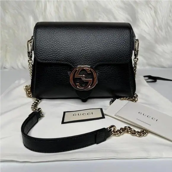 Gucci Dollar Calfskin Interlocking G Black Small Crossbody Bag