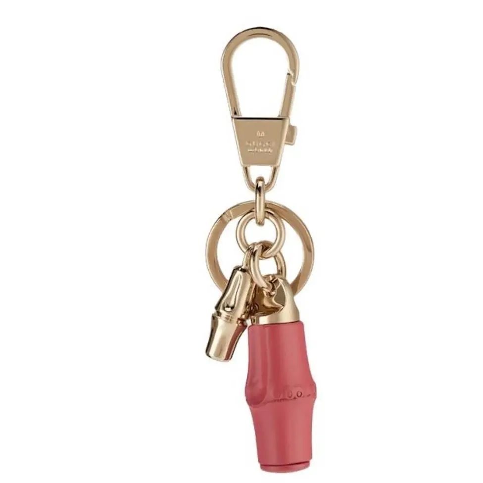 Gucci Bamboo Keychain Pink Resin Gold‑tone Hardware Italy Logo Bag Charm 828187
