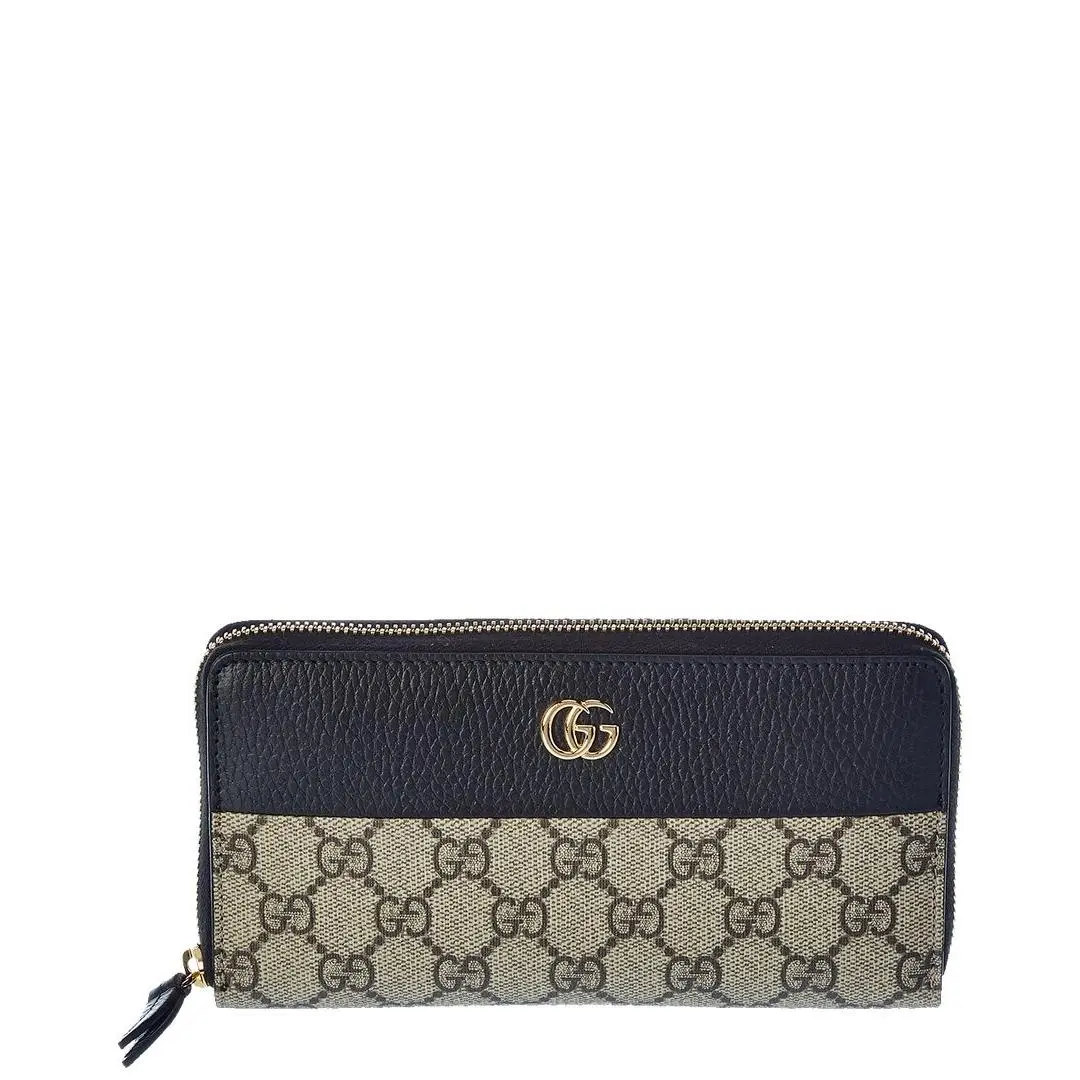 Gucci Gg Marmont Gg Supreme Canvas Leather Zip Around Wallet Women`s