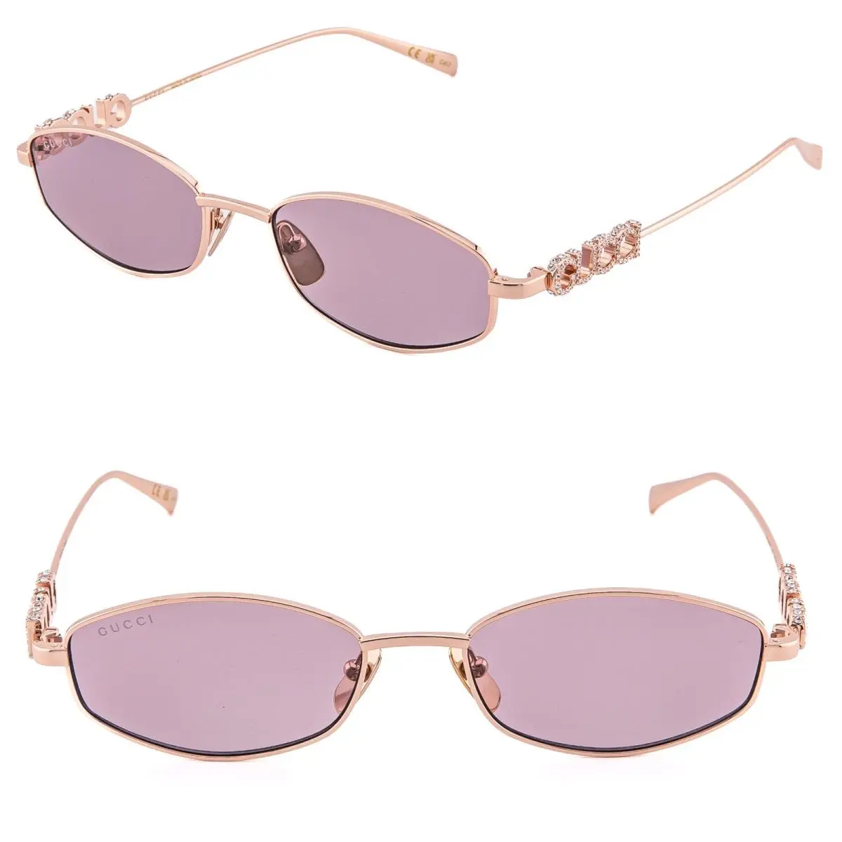 Gucci 1802 Gg1802S Gold Pink Oval Narrow Unisex Crystal Logo Metal Sunglass 003