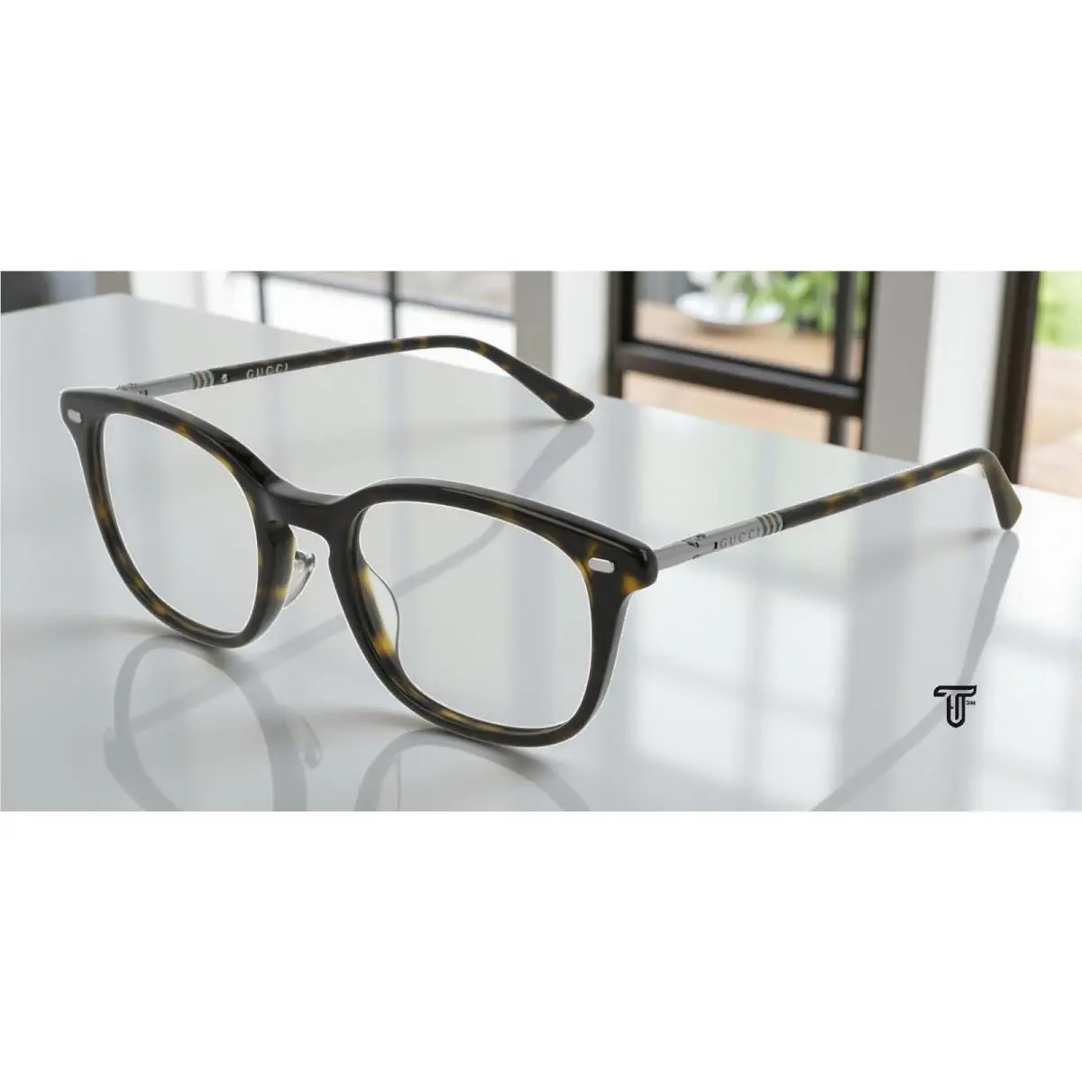 Gucci GG0390O 002 Square Havana Ruthenium Demo Lens 50 mm Men`s Eyeglasses