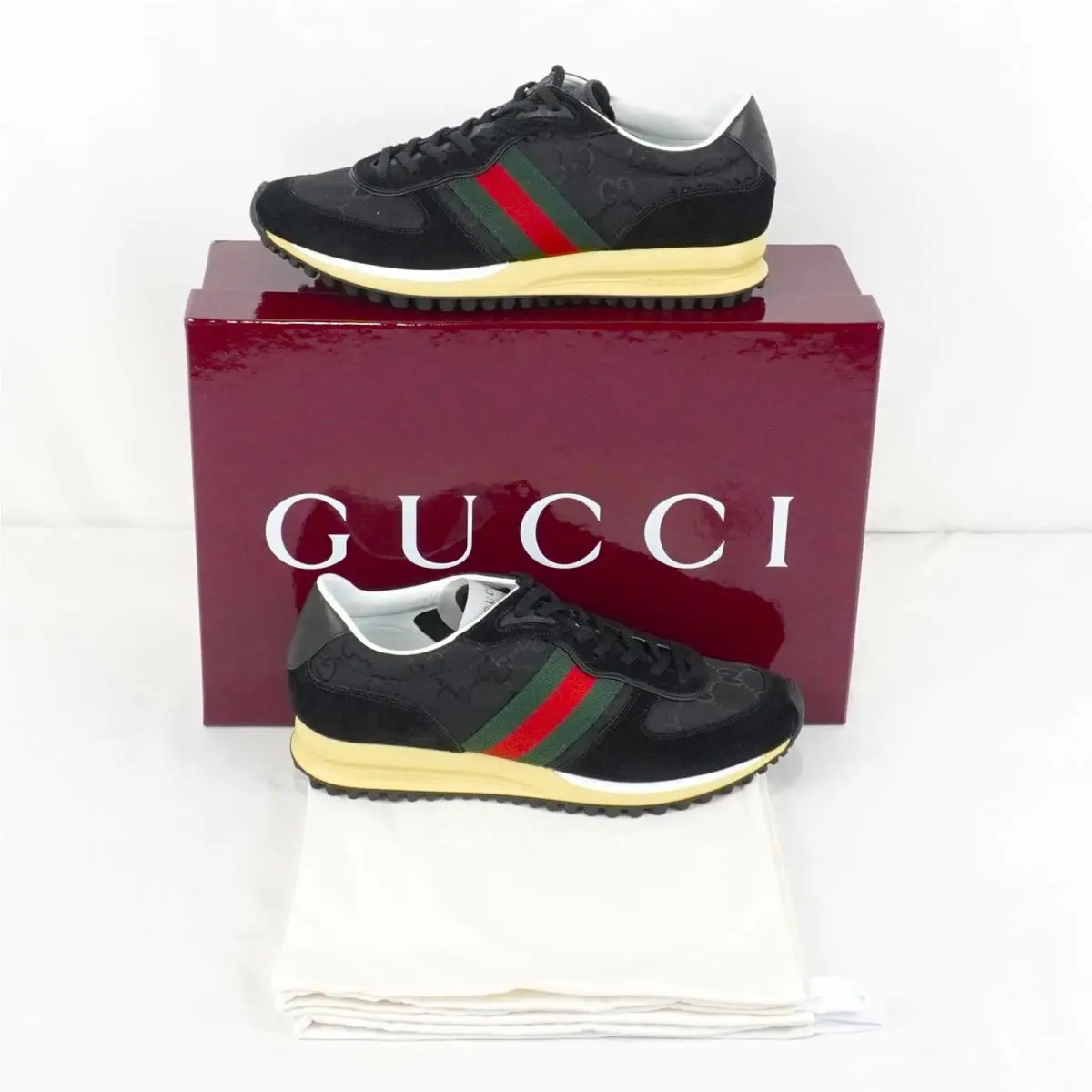 Gucci Re-motion 832461 Casual Suede Canvas Sneakers In Black - Men`s Size 8
