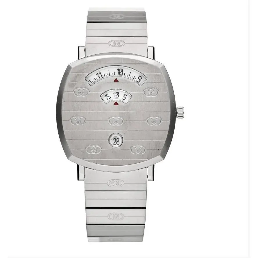 Gucci Grip Watch YA157401 Stainless Steel Silver Logo Engraved Swiss Made 38mm