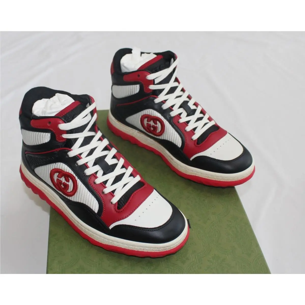 Gucci Leather Sneaker Shoes MAC80 High Top Women US 6.5 Red White Black