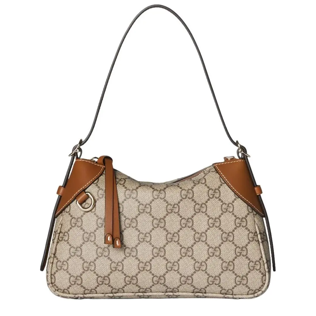Gucci Emblem Small Gg Supreme Canvas Leather Shoulder Bag Women`s Brown