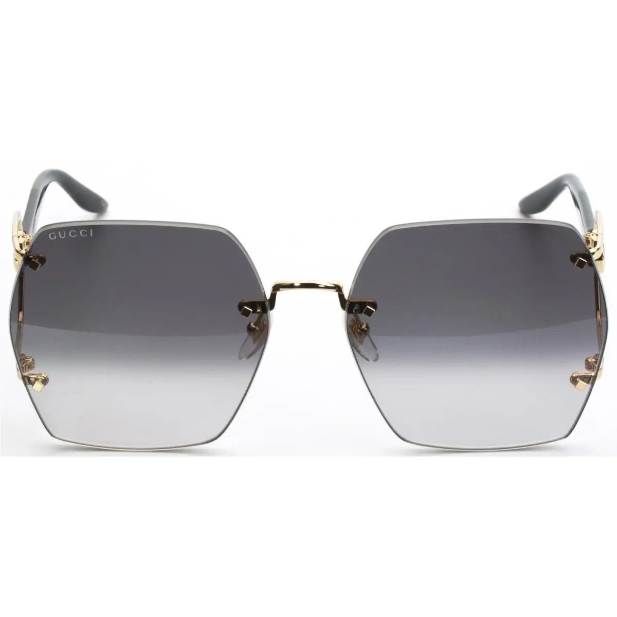 Gucci GG1562S 001 Sunglasses Women`s Gold/blk/grey Geometric Shape 62mm