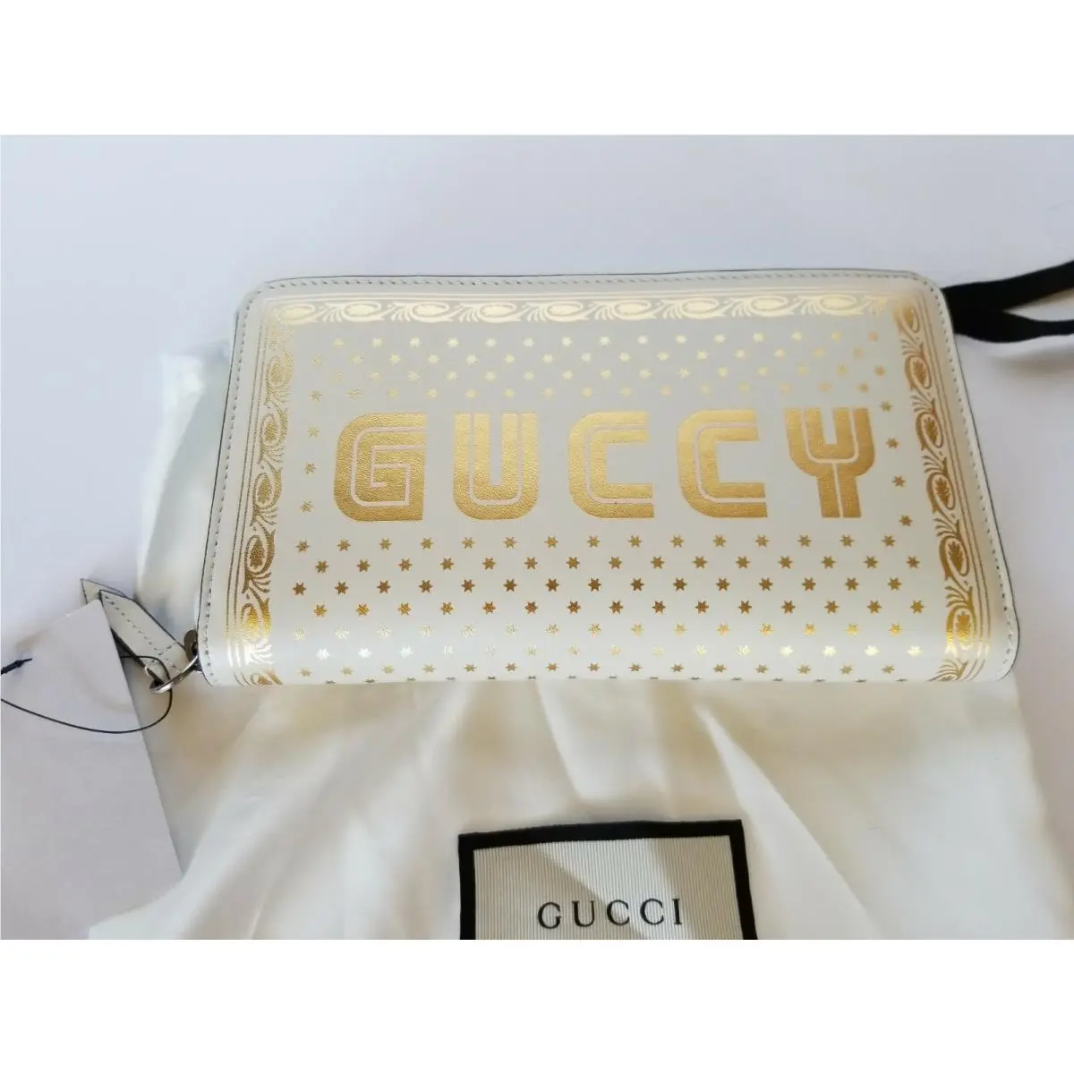 Gucci Guccy Sega¸ Script Stars Zip-around Leather Wallet White