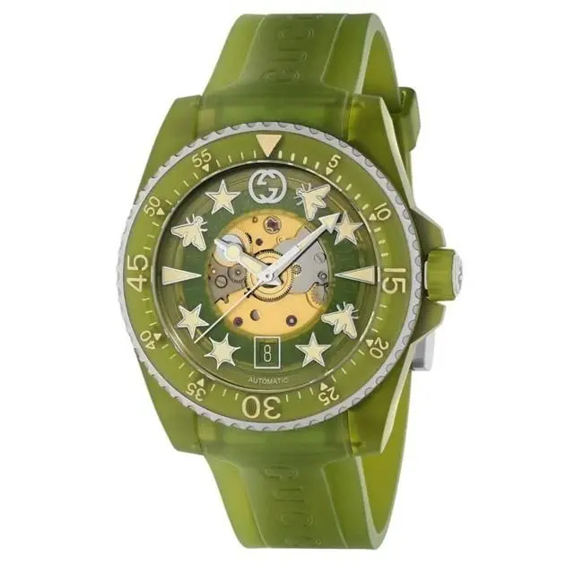 Gucci Men`s Dive Automatic Watch. 40mm Green Transparent Dial YA136345