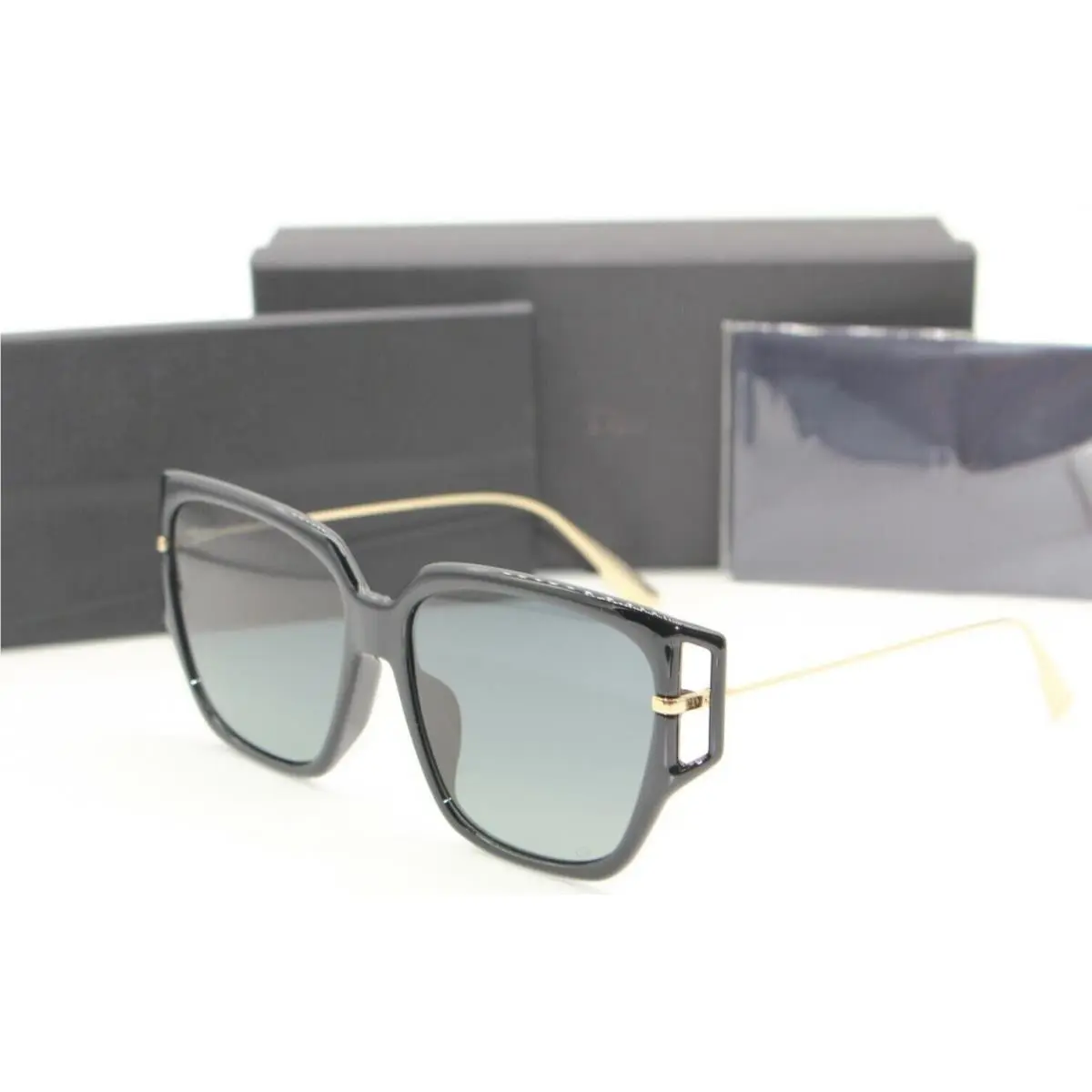 Christian DiorDirection3F 8071I Black Gold/blue Smoke Lens Sunglasses 58-16