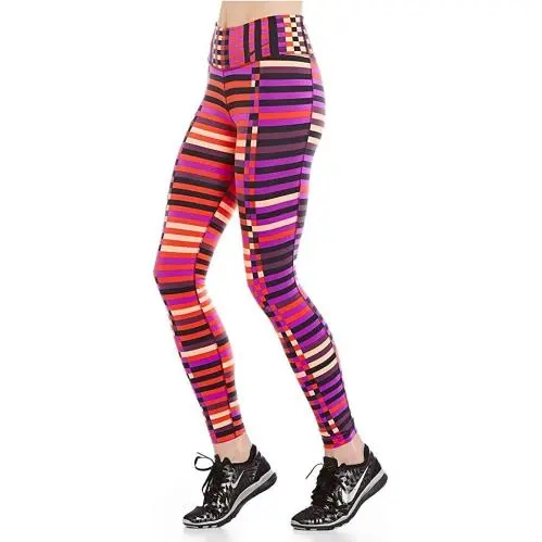 Nike Dri-fit Women`s Striped Seamed Athletic Leggings Light Crimson Large