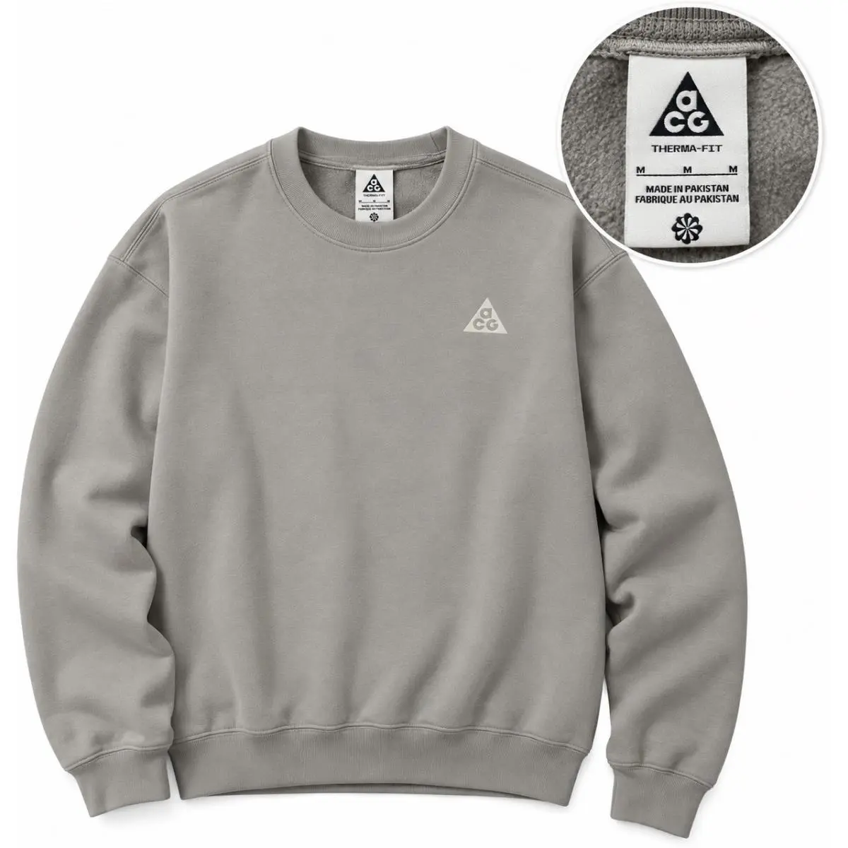 Nike Acg Therma-fit Tuff Fleece Womens Medium Crewneck Sweatshirt Grey Pullover