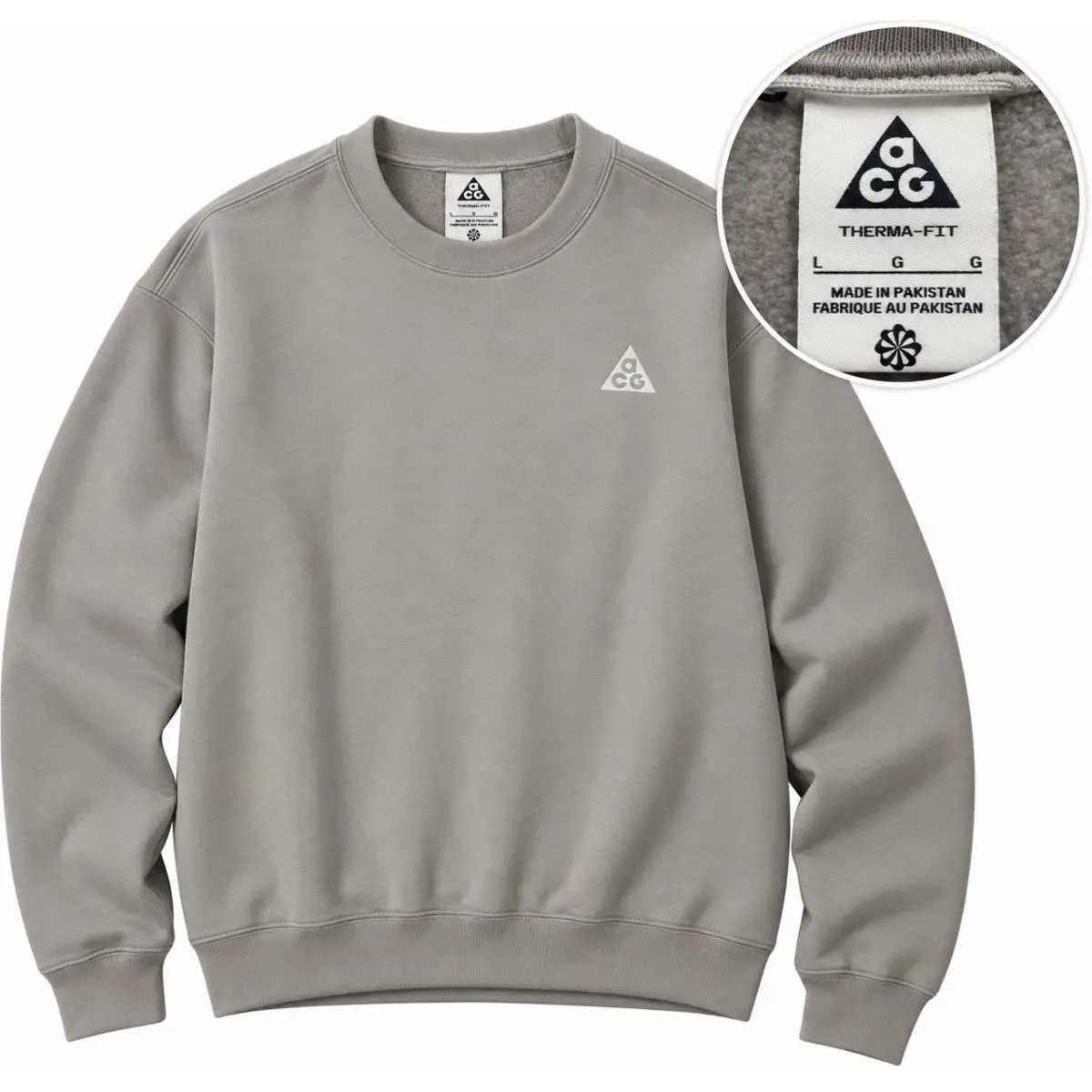 Nike Acg Therma-fit Tuff Fleece Womens Large Crewneck Sweatshirt Grey Pullover
