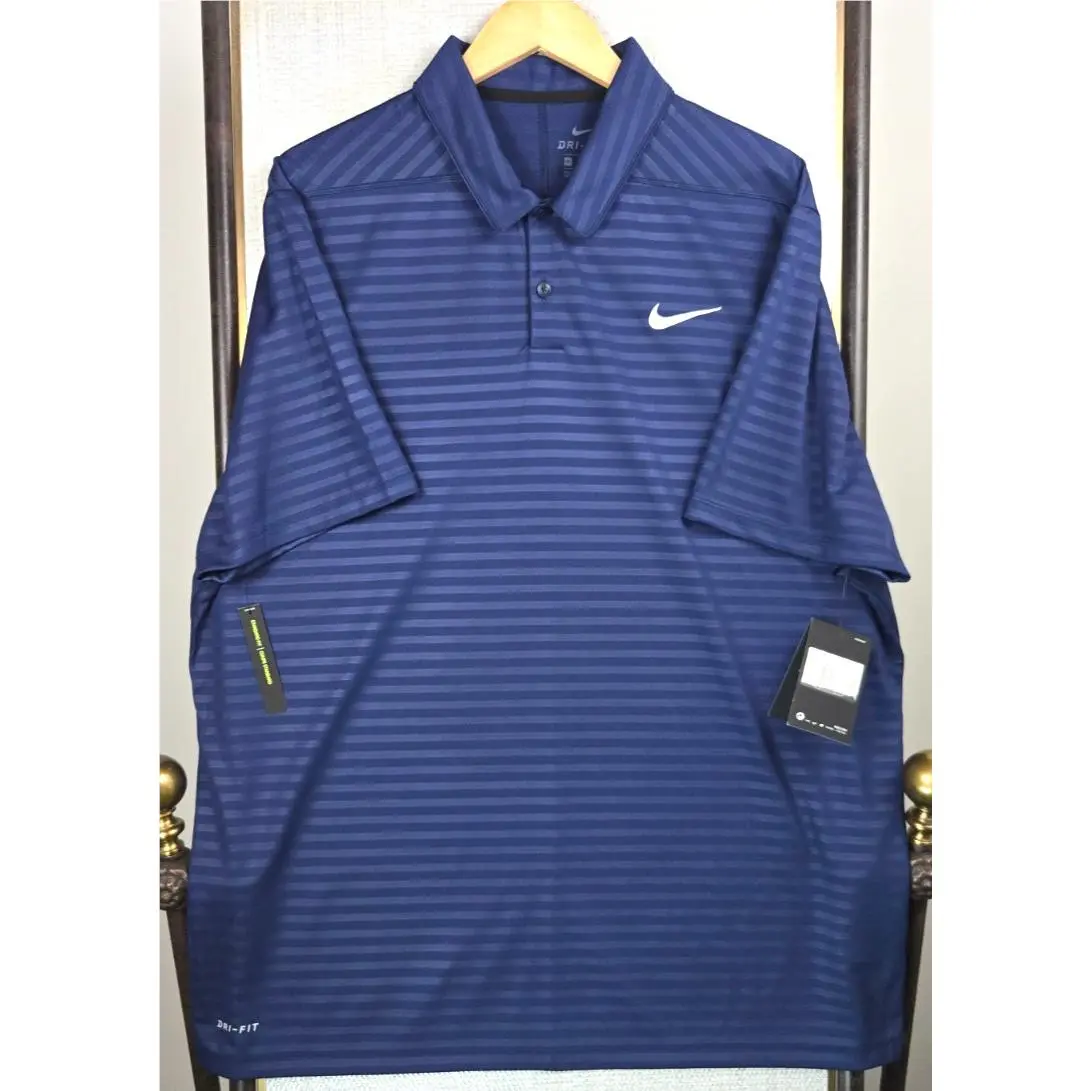 Nike Mens Size 2XL Mens Performance Polo Shirt Blue Stripe Dri-fit Golf