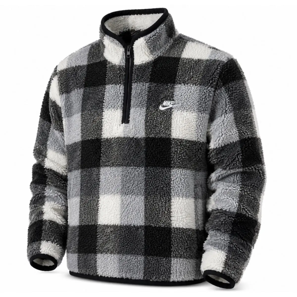 Nike Club Men`s Winterized Half-zip Black/white Checkered Fleece Size Small