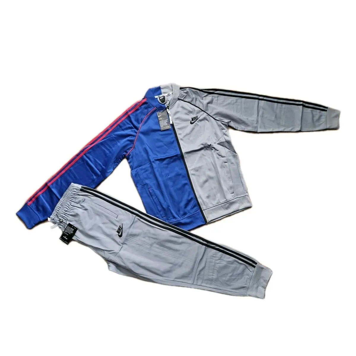 Track Suit Mens Full Zip Jacket Pants Zip Pockets Gray/royal Blu XL by Nike